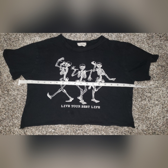 Local Lab | Skeleton "Live Your Best Life" Cropped Short Sleeve Graphic Tshirt - Picture 3 of 5